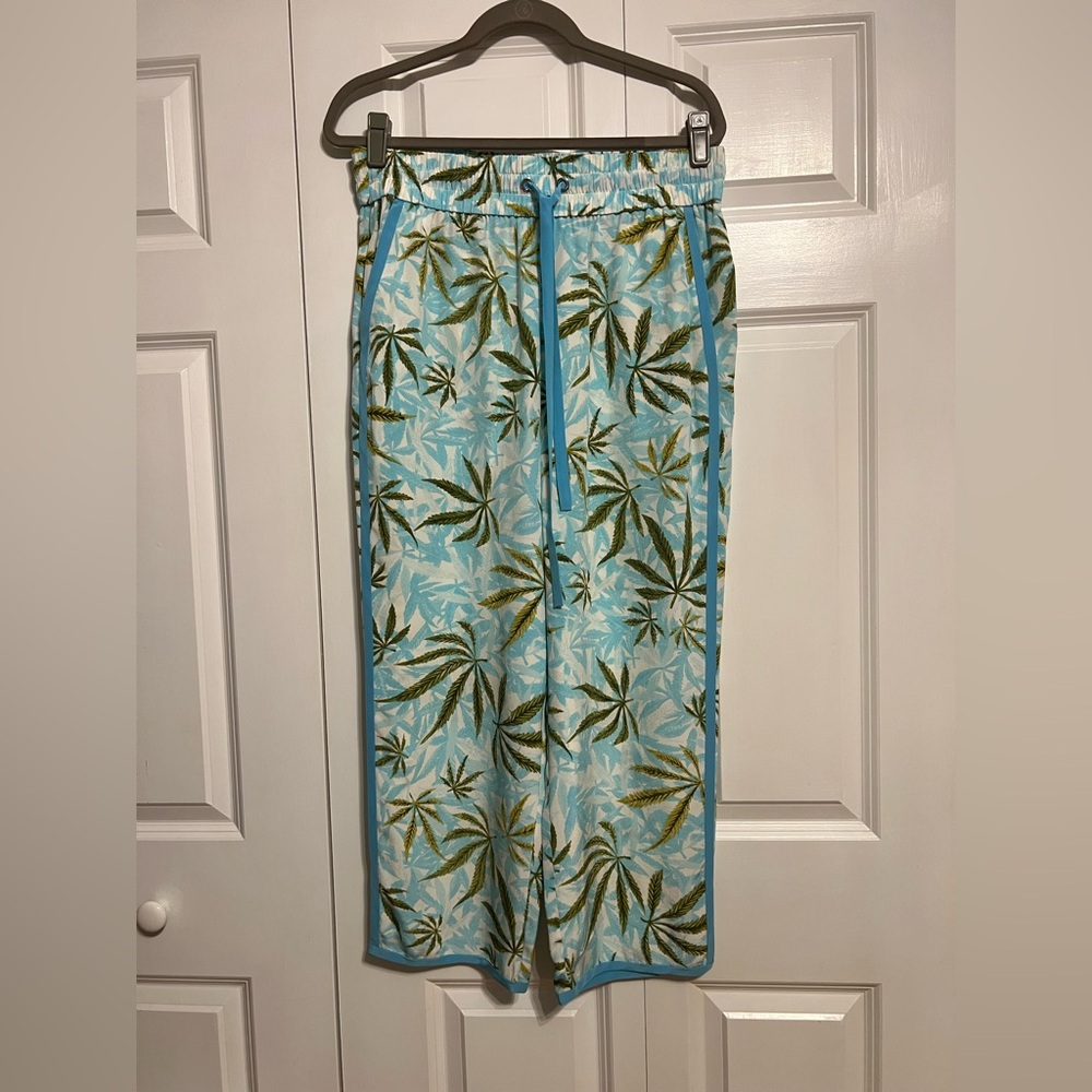 Diane Von Furstenberg Blue Leaf Silk Pants